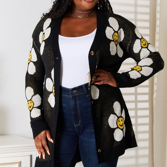 Double Take Floral Button Down Longline Cardigan - Picture 9 of 9